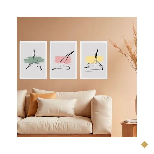 Kit 3 Quadros Decorativos Pilates - Abstratos 33x24cm - com Vidro:moldura Preta