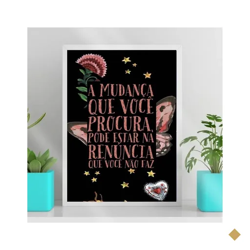 Quadro Decorativo Frase Mudança Renuncia 24x18cm - com vidro:Madeira preta