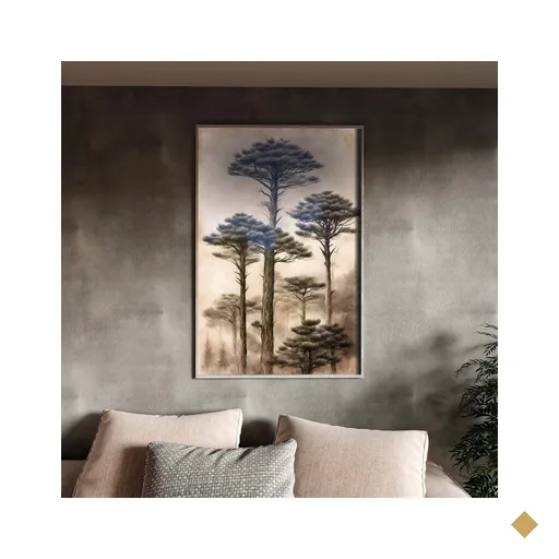 Quadro Decorativo Paisagem Araucaria Vintage com Moldura e Vidro Prata -…