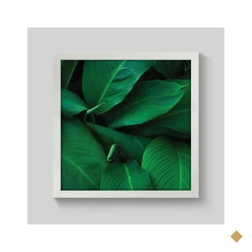 Quadro Floral Folhas Curcuma - 30x30cm - Moldura Caixa Branco