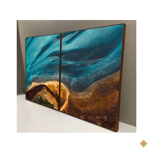 Conjunto com 2 quadros decorativos Abstrato Azul e Laranja:0,80 X 1,00/BRANCA