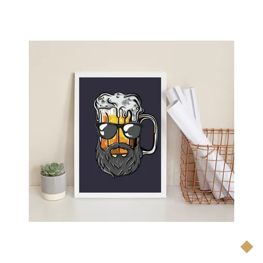 Quadro Decorativo Cerveja Barbearia 45x34cm - com Vidro:madeira Branca