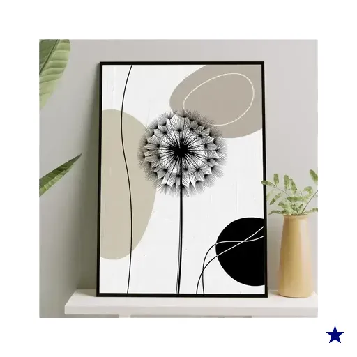 Quadro Dente de Leão - Abstrato 45x34cm - com vidro:Madeira preta