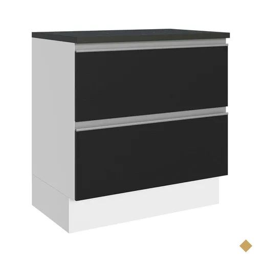 Balcão Armário de Cozinha 100% MDF 80cm 2 Gavetas Branco/Preto Acordes Madesa