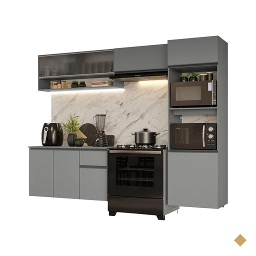 Armário de Cozinha Completa Suspenso 260cm Cinza Nice Madesa 11