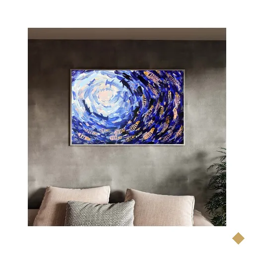 Quadro Decorativo Tela Canvas Abstrato Shoal Of Fish com Moldura e Vidro Prata…