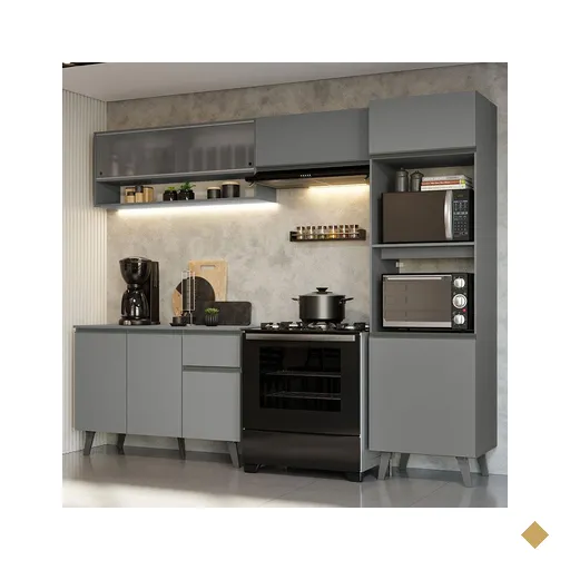 Armário de Cozinha Completa 260cm Cinza Nice Madesa 09