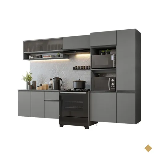 Armário de Cozinha Completa Suspenso 300cm Cinza Nice Madesa 06