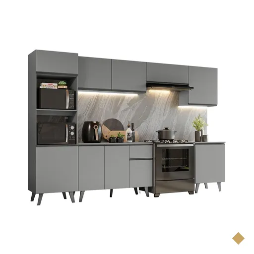 Armário de Cozinha Completa 320cm Cinza Nice Madesa 01