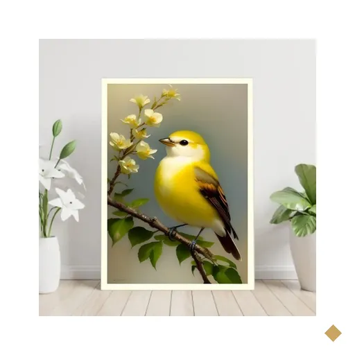 Quadro Decorativo Canarinho Amarelo 45x34cm - com Vidro:madeira Branca