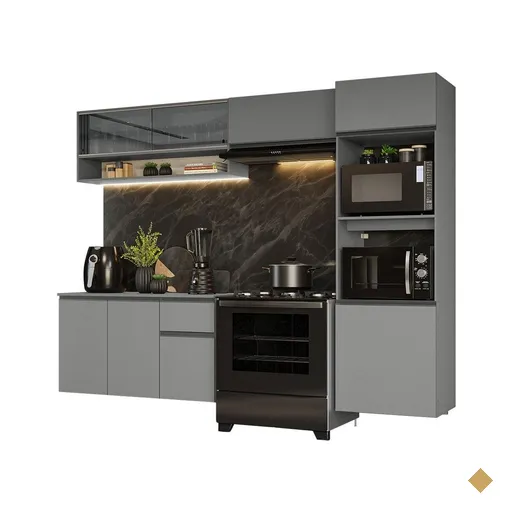 Armário de Cozinha Completa Suspenso 260cm Cinza Nice Madesa 10