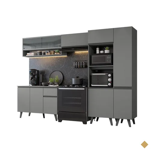Armário de Cozinha Completa 300cm Cinza Nice Madesa 09
