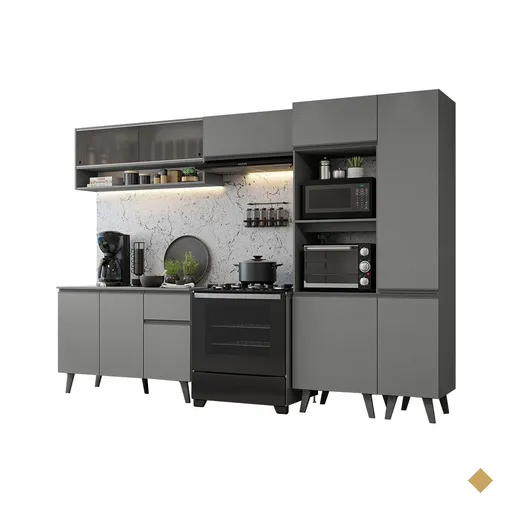 Armário de Cozinha Completa 300cm Cinza Nice Madesa 08