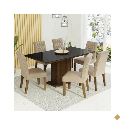 Conjunto Sala de Jantar Mesa Tampo de Vidro 6 Cadeiras Rustic/Preto/Imperial…