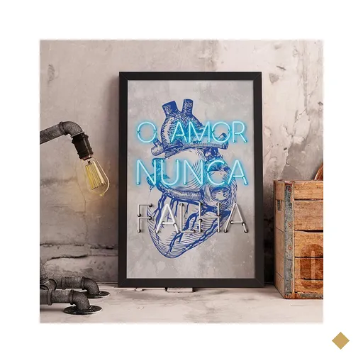Quadro Decorativo Amor Nunca Falha Azul 30x40 cm - Moldura Preta
