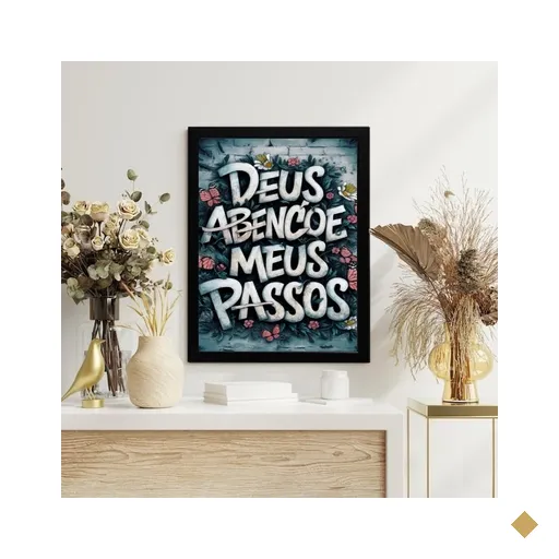 Quadro Decorativo Deus Abençoe Meus Passos 24x18cm:moldura Preta