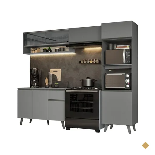 Armário de Cozinha Completa 260cm Cinza Nice Madesa 08