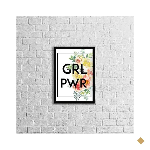 Quadro Girl Power 24x18cm - com vidro:Madeira preta