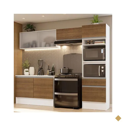 Armário de Cozinha Completa 260cm Branco/Rustic Topazio Madesa 01