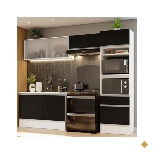 Armário de Cozinha Completa 260cm Branco/Preto Topazio Madesa 01