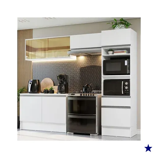Armário de Cozinha Completa 260cm Branco Diamante Madesa 02