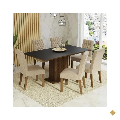 Conjunto Sala de Jantar Mesa Tampo de Madeira 6 Cadeiras Rustic/Preto/Imperial…