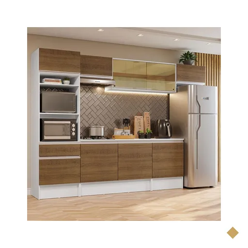 Armário de Cozinha Completa 300cm Branco/Rustic Diamante Madesa 02