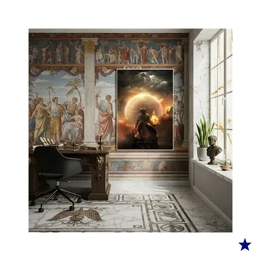 Quadro Decorativo Hefesto - Deus Grego do Fogo - 70x50cm:moldura Branca