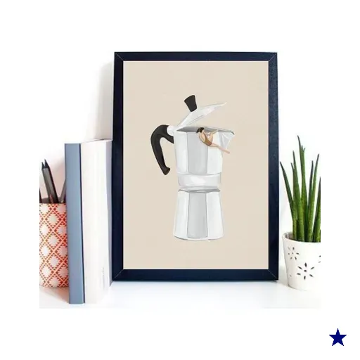 Quadro Decorativo a Louca do Café 24x18cm:madeira Branca