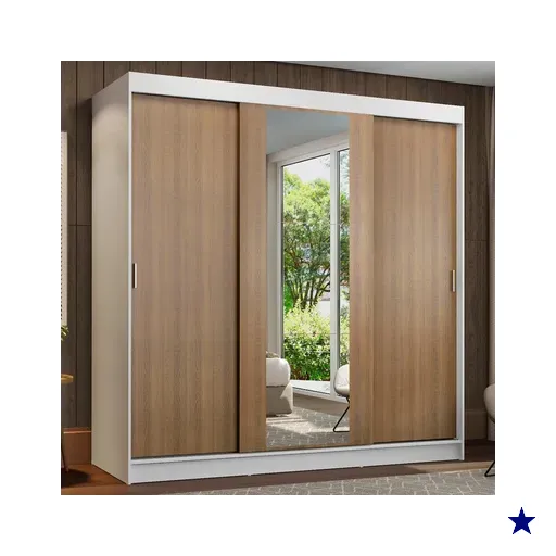 Guarda-Roupa Casal Madesa Reno 3 Portas de Correr com Espelho - Branco/Rustic