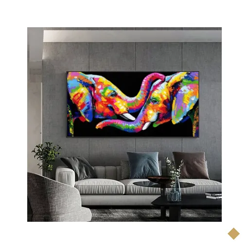 Quadro Elefantes Africanos Abstratos:170x85 cm/PRETA