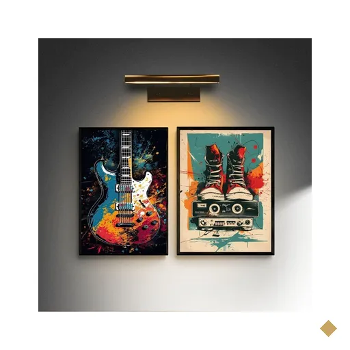 Kit 2 Quadros Decorativos Rock Aquarela 24x18cm - com Vidro:moldura Branca