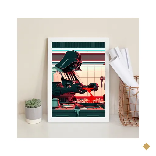 Quadro Cozinha - Cooking With Vader 45x34cm:moldura Branca