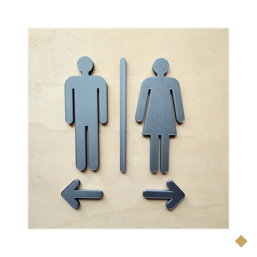 Quadro/placa Sinalização Mas/fem E Setas - Banheiro Unissex - Toque 3D:Cinza
