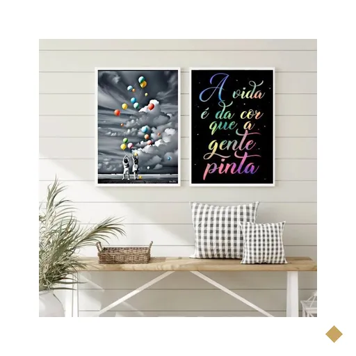 Kit 2 Quadros a Vida Tem a Cor que a Gente Pinta 45x34cm - com Vidro:madeira…