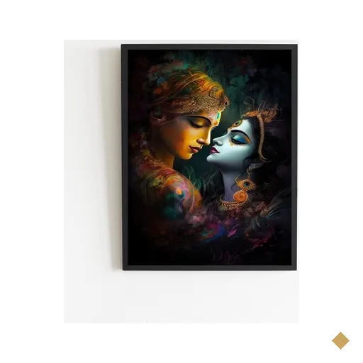 Quadro Lord Radha Krishna love 45x34cm:Madeira branca