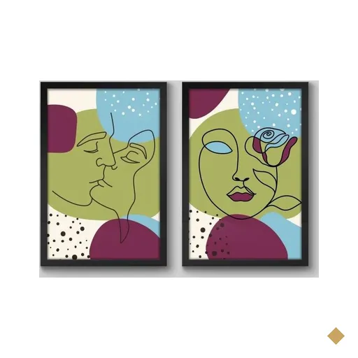 Conjunto de 2 Quadros Abstratos Orgânico Beijo Sim - 2 Quadros 45x30cm -…
