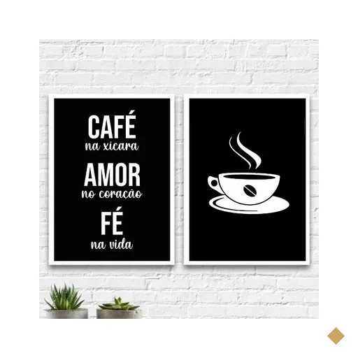 Kit 2 Quadros Decoração Cantinho do Café 33x24cm - com Vidro:madeira Preta