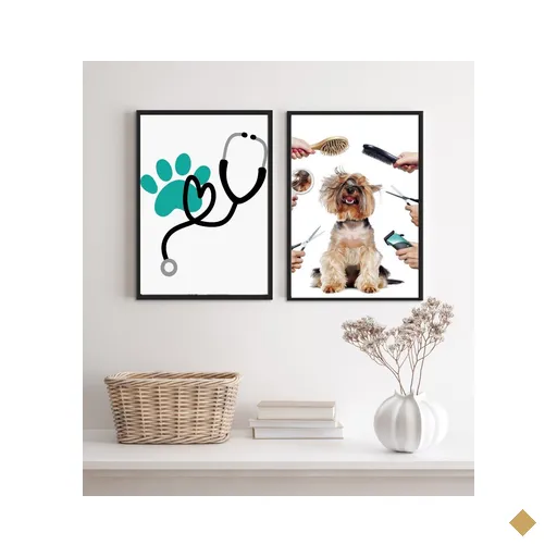 Kit 2 Quadros para Clinica Veterinária e Pet Shop 45x34cm - com Vidro:madeira…