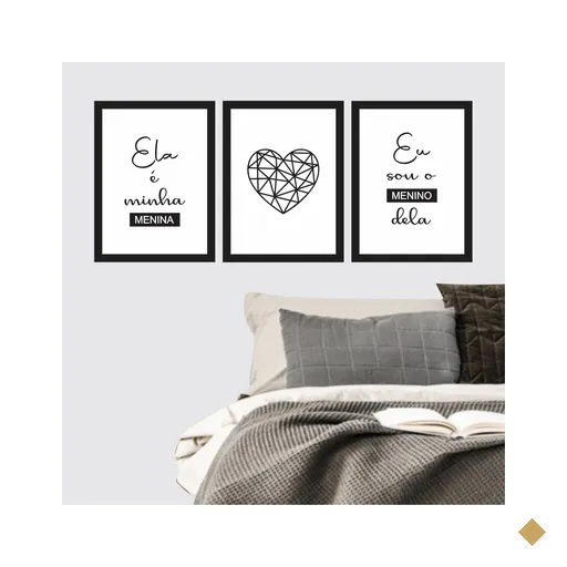 3 Quadros Decorativos Ela é minha menina Quarto Casal Sala:Preto