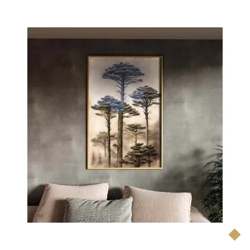 Quadro Decorativo Paisagem Araucaria Vintage com Moldura e Vidro Dourada -…