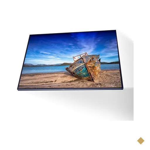 Quadro Barco na Praia Vinil sem Vidro Tamanho-moldura 60x40 Baixa Cor Preta