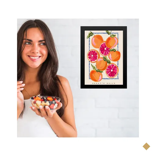 Quadro Decorativo Elegante para Cozinha - Laranja 33x24cm:moldura Preta