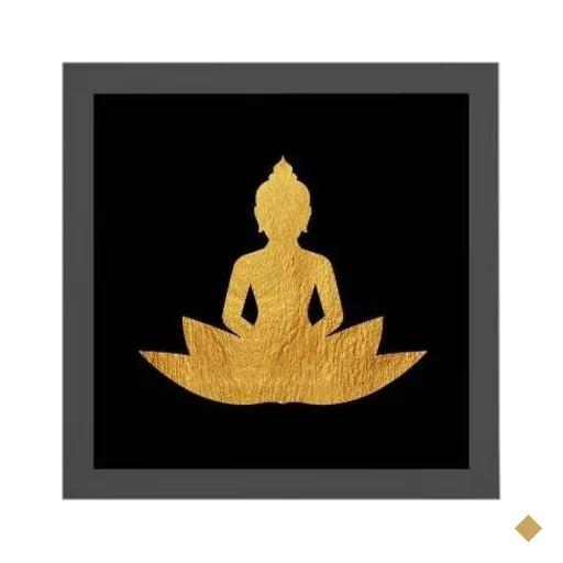 Quadro Quadrado Buda Flor De Lotus 20x20cm:Madeira preta
