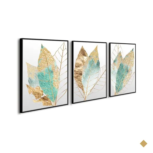 Quadros Decorativos Parede Folhas Transparente Sala Moderna:Preta