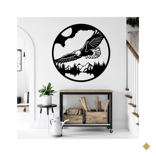 QUADRO DECORATIVO ESCULTURA DE PAREDE 50CM AGUIA E MONTANHAS