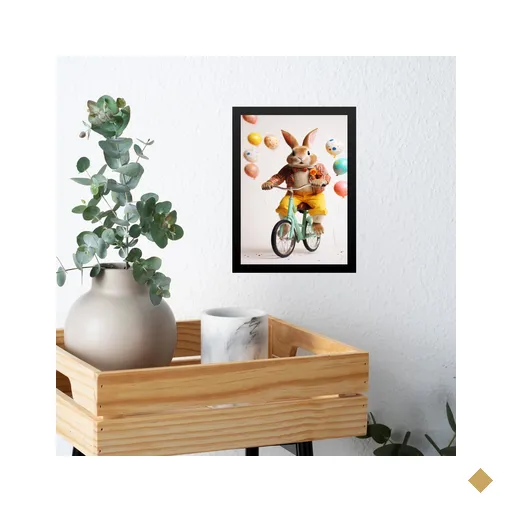 Quadro Coelho da Páscoa - Bicicleta Balões 45x34cm:moldura Preta