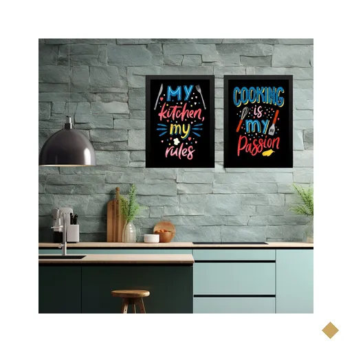 Kit 2 Quadros Coloridos para Cozinha- Frases 33x24cm:moldura Branca