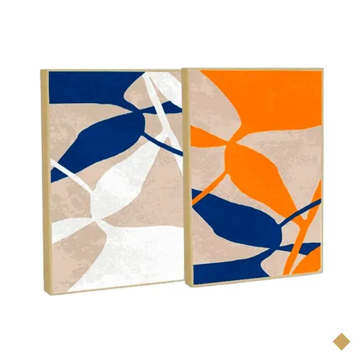 Quadro Decorativo Vibra Abstrato Flowers em 2 Telas com Moldura Filete