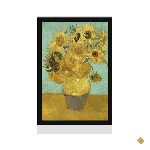 Quadro Van Gogh Girassóis Vinil Moldura Preta 45X30Cm